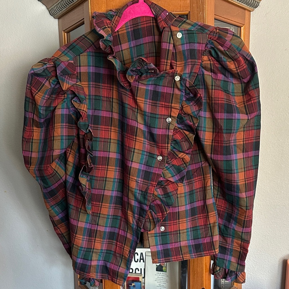Plaid Ruffle Women's Vintage 80’s Top